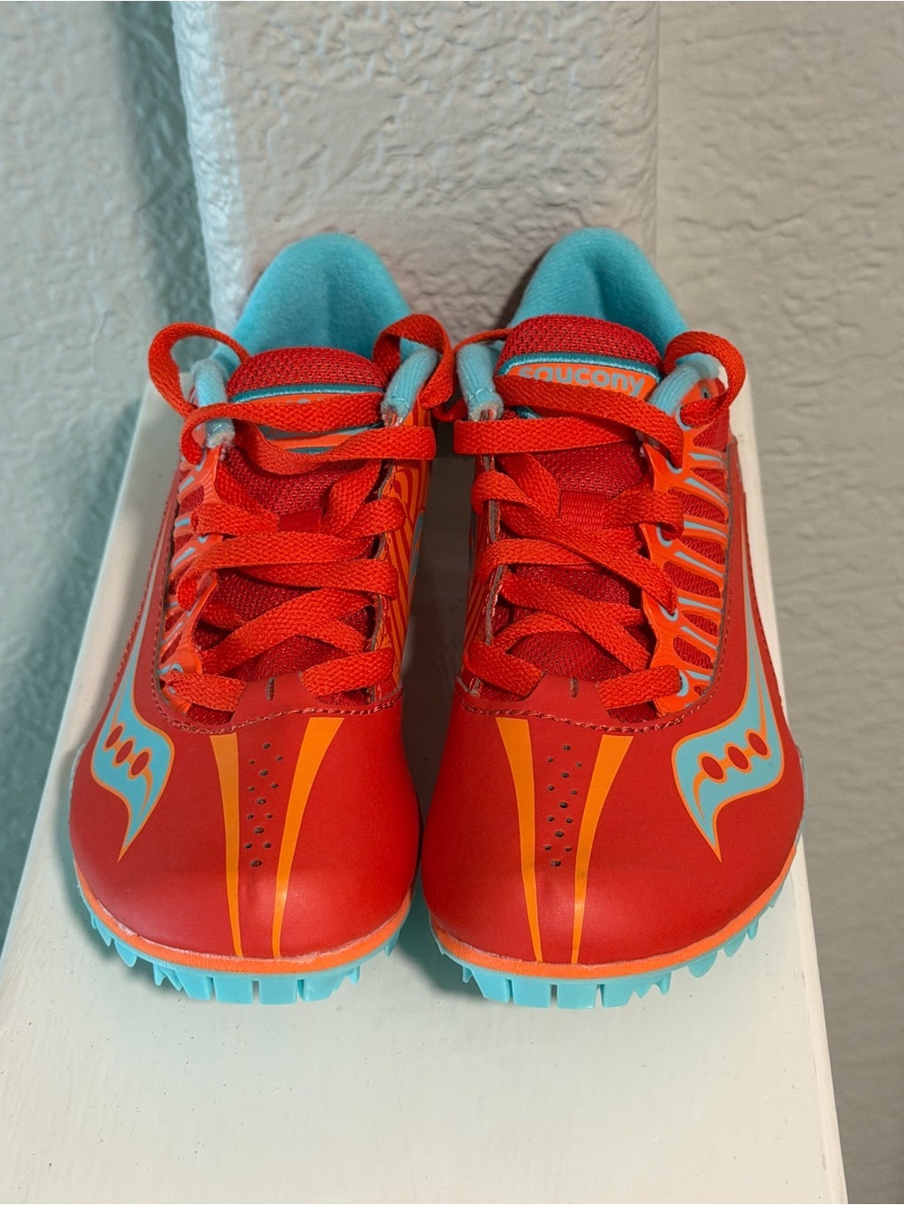 Saucony Spitfire Track Shoes- Orange with Aqua Accents